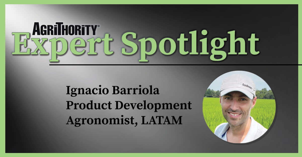 Ignacio Barriola, Product Development Agronomist, LATAM at AgriThority, featured in the Expert Spotlight series with his professional portrait in a field.
