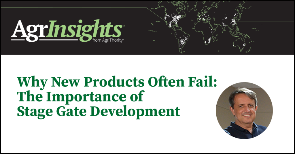 Post thumbnail with the title, "A Disciplined Stage Gate Development Process for Your Ag Innovation is Critical" and a headshot of Gloverson Moro, Ph.D.