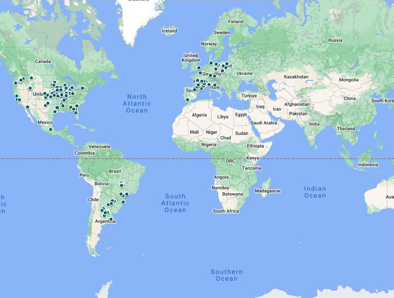 World map of AgriThority® product development trial results.