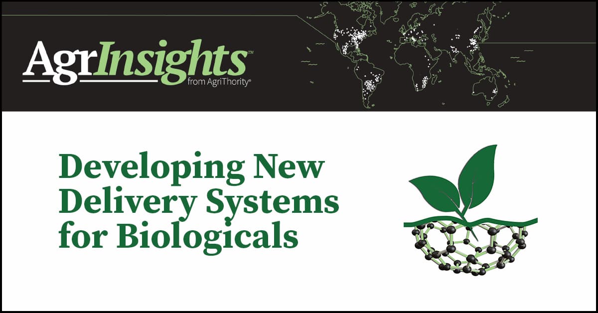 Article thumbnail image containing the title, "Developing New Delivery Systems for Biologicals" and an illustration of leaves sprouting out of molecules.