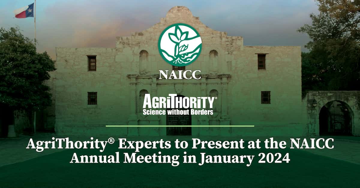 An image of the Marriott Rivercenter, San Antonio, Texas, an Alamo-style building, the location for the 2024 NAICC Annual Meeting. The image also includes the AgriThority® and the NAICC logos and the text, “AgriThority® Experts to Present at the NAICC Annual Meeting in January 2024.”