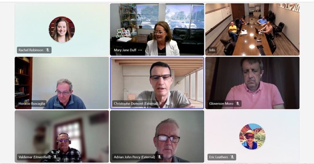 Screenshot of the AgriThority® Board of Advisors on a video conference call.