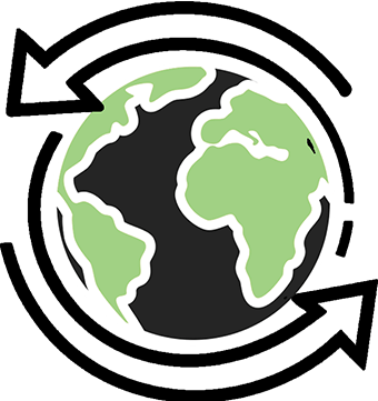 A stylized illustration of Earth with a black background, depicting the outsourcing agricultural development. The continents are depicted in light green with white outlines, showing parts of North and South America, Africa, and Europe. The oceans are black, and the globe has a white circular border.
