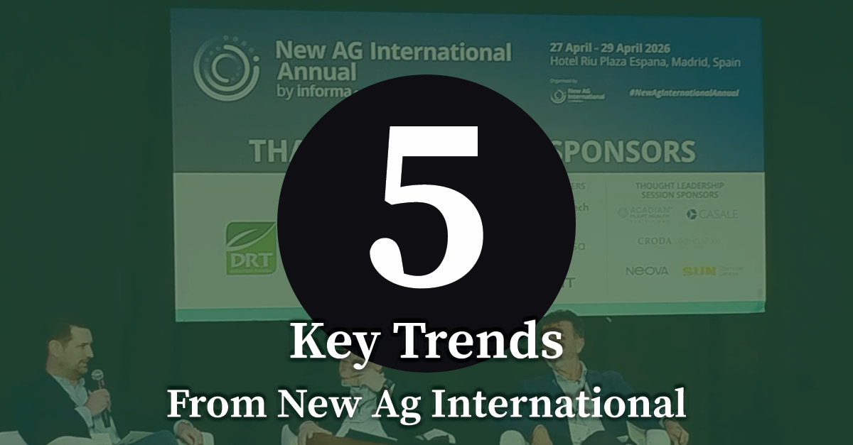 5 Key Trends from New AG International Annual 2026 conference in Madrid, Spain. Event banner for the April 27-29 agriculture technology summit at Hotel Riu Plaza España.