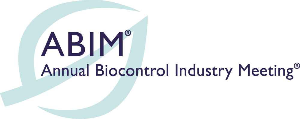 ABIM logo: Annual Biocontrol Industry Meeting with teal leaf graphic and registered trademark
